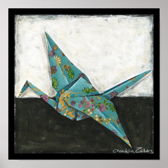 Origami Crane mit Blumenbezeichnungen Poster (Vorne)