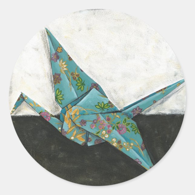 Origami Crane mit Blumenbezeichnungen Runder Aufkleber (Vorderseite)