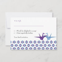 Origami Cranes (Lila blau) RSVP-Karten mit Umwickl