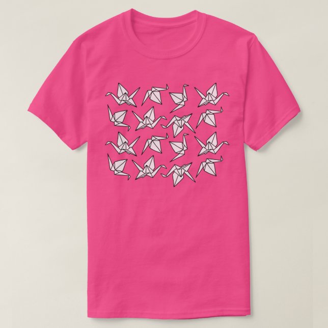 Origami Cranes Paper falten Schwarz-Weiß-Vögel T-Shirt (Design vorne)