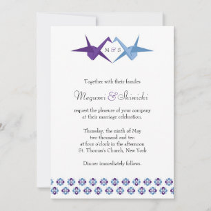 Origami Cranes Wedding (Lila + C blau) Einladung