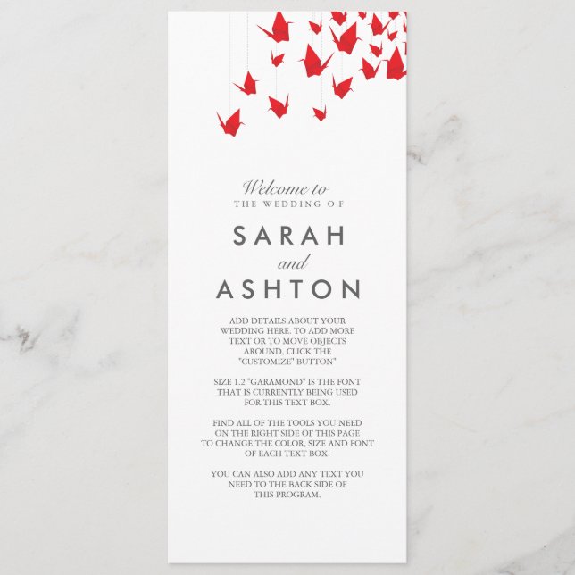 Origami Cranes Wedding Program Programm (Vorderseite)