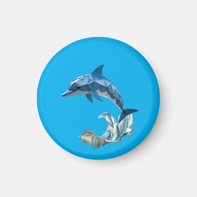 Origami-Delfin blau  Magnet (Vorne)