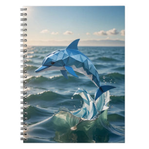 Origami-Delphin, der aus der Seegeschale springt Notizblock
