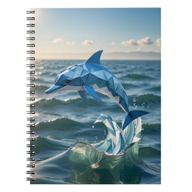 Origami-Delphin, der aus der Seegeschale springt Notizblock (Vorderseite)