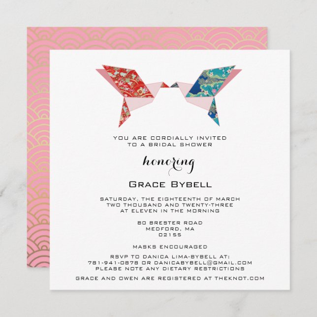 Origami Doves | Invitation de douche nuptiale (Devant / Derrière)
