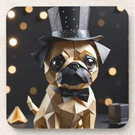 Origami extravaganter Mops Getränkeuntersetzer