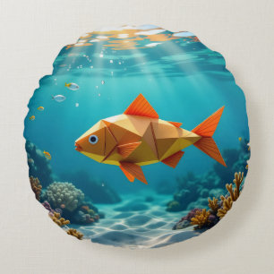 Origami-Fische und Seepferdchen Ozean Rundes Kissen