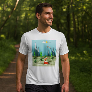Origami Forest Szene mit Fox Mountains und Vögeln T-Shirt