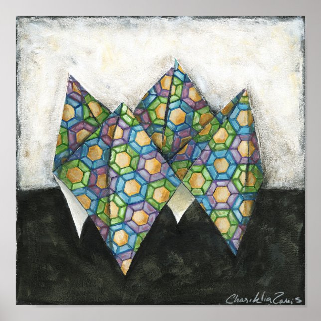 Origami Fortune Teller auf geometrischem Papier Poster (Vorne)