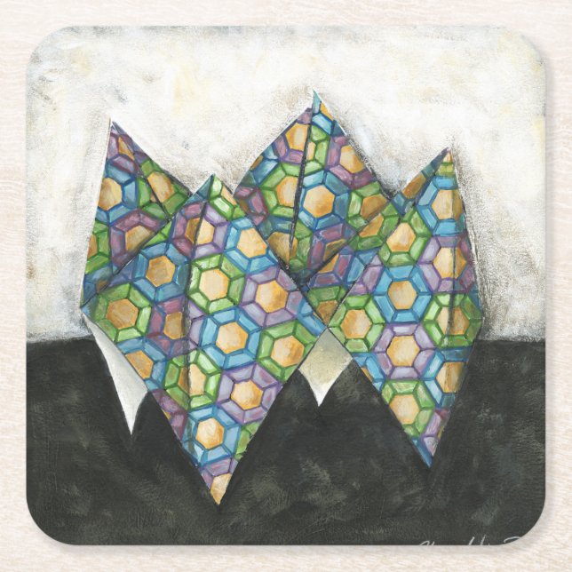 Origami Fortune Teller auf geometrischem Papier Rechteckiger Pappuntersetzer (Vorderseite)