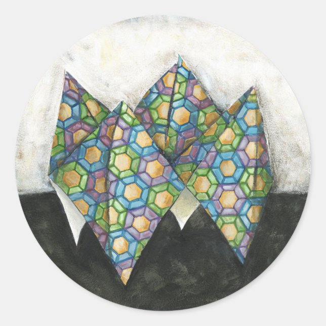 Origami Fortune Teller auf geometrischem Papier Runder Aufkleber (Vorderseite)