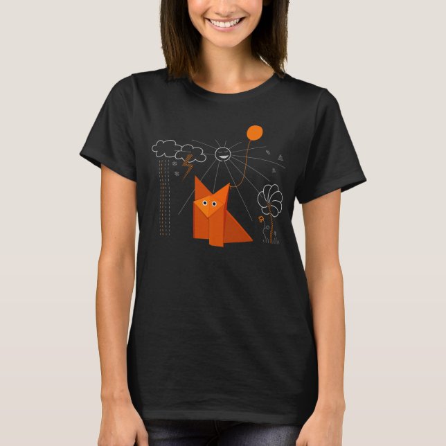 Origami Fox ist glücklich dunkle Frau T-Shirt (Vorderseite)