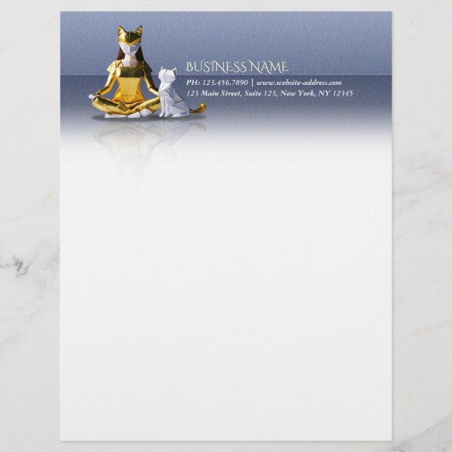 Origami Gold Foil Yoga Meditating Catwoman und Cat Briefbogen (Vorderseite)