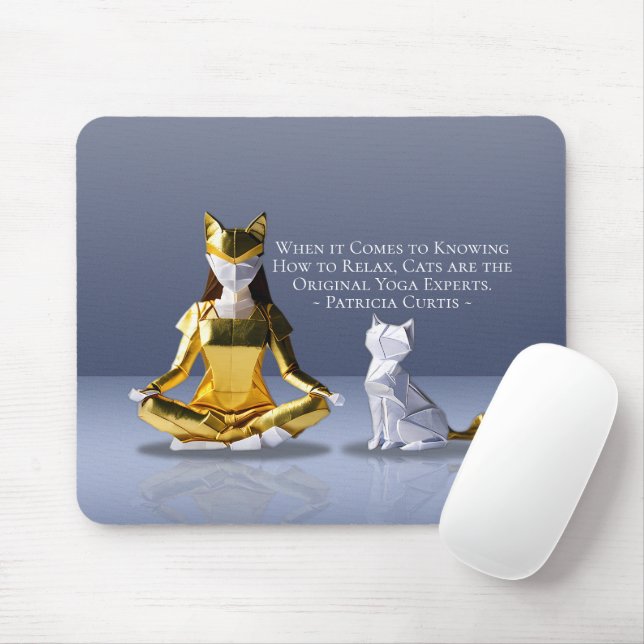 Origami Gold Foil Yoga Meditating Catwoman und Cat Mousepad (Mit Mouse)