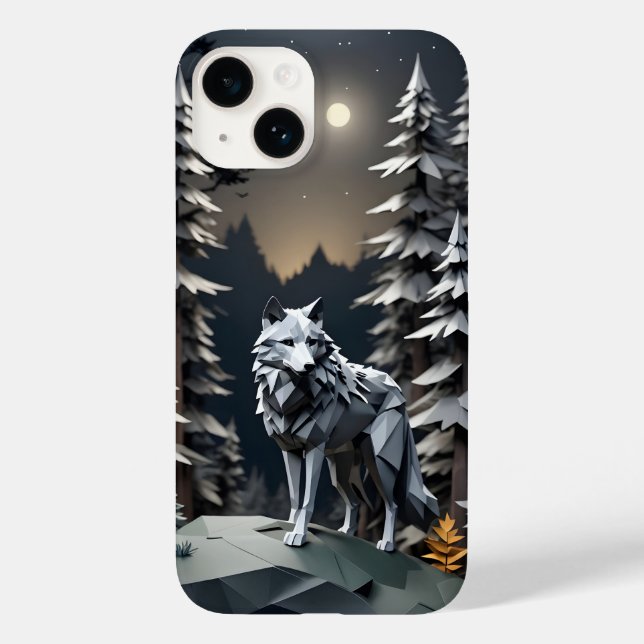 Origami Gray Wolf Case-Mate iPhone 14 Hülle (Rückseite)