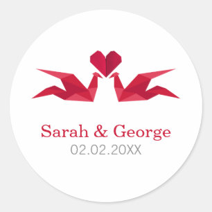 origami grues rouges Mariage faveurs autocollants
