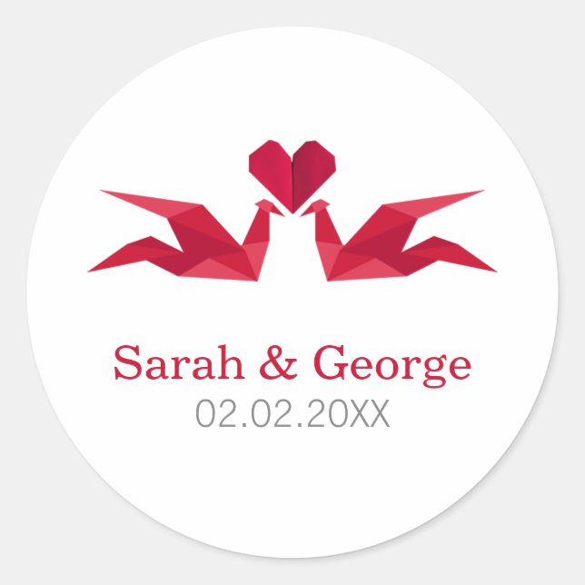 origami grues rouges Mariage faveurs autocollants (Devant)