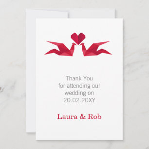 origami grues rouges Mariage Merci cartes