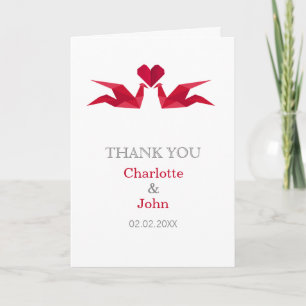 origami grues rouges Mariage Merci cartes