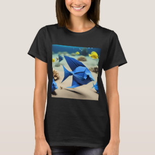 Origami-Kunst - Azure Symphony: Blaue Doktorfische T-Shirt