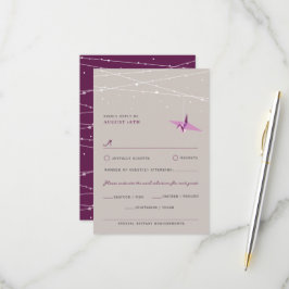 Origami Lila Paper Crane Lights Asian Wedding RSVP Karte