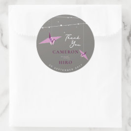 Origami Lila Paper Crane Lights Asian Wedding Runder Aufkleber