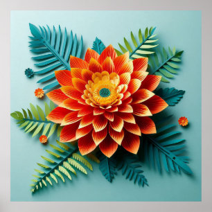 🧡 Origami Orange Blumiges Papier Kunst Moderne Mi Poster