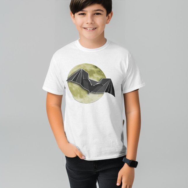 Origami Paper Bat mit Vollblauer/Gelber Mond T-Shirt (Von Creator hochgeladen)