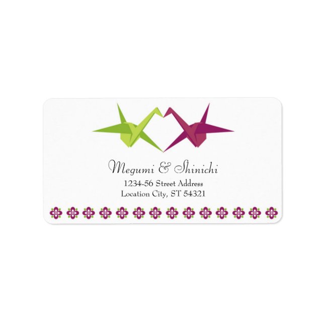 Origami Paper Crane Wedding Adressaufkleber (Vorne)