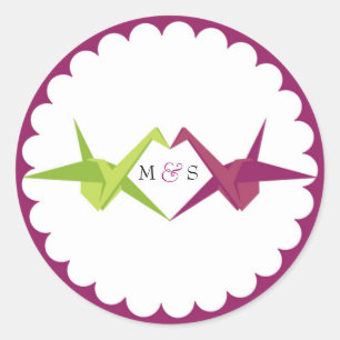 Origami Paper Crane Wedding Runder Aufkleber