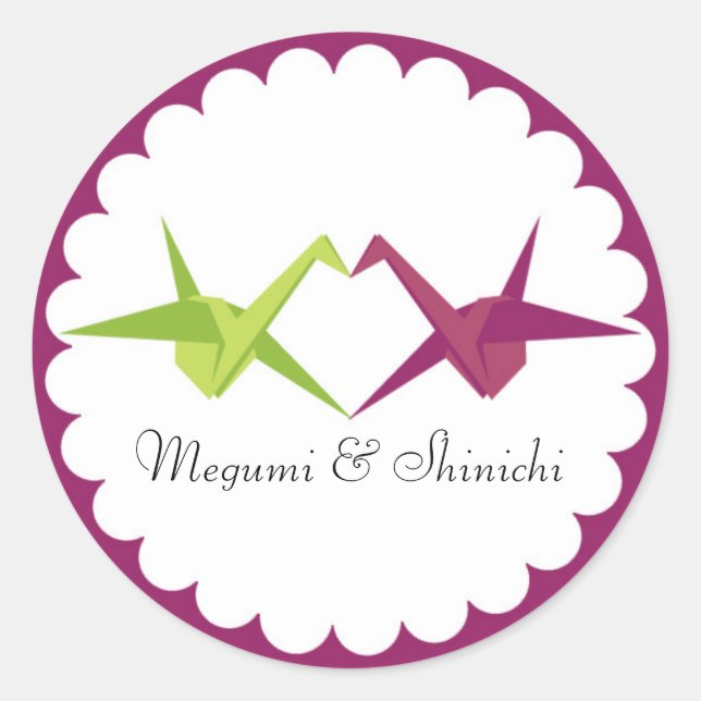 Origami Paper Crane Wedding Runder Aufkleber (Vorderseite)