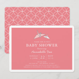 Origami Paper Cranes Pink Baby Dusche Einladung