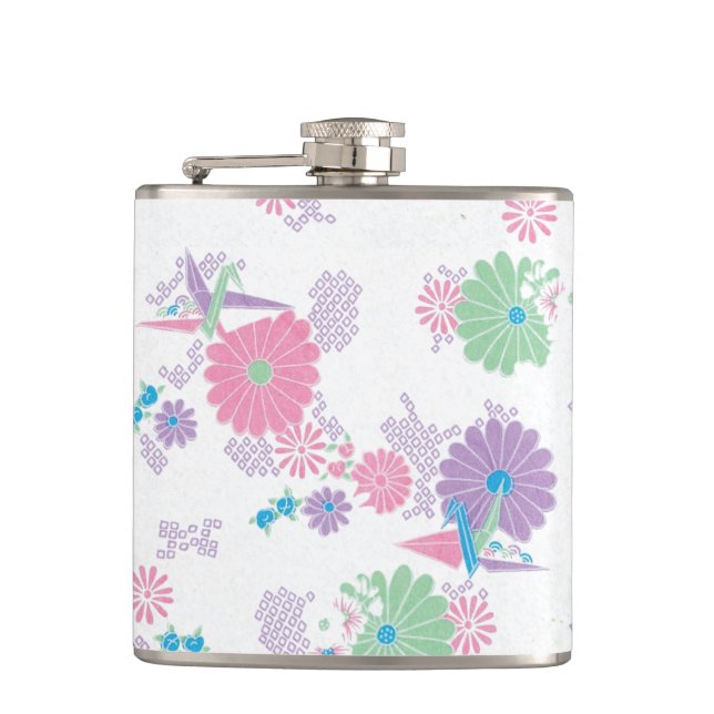 Origami Paper Cranes und Blume Hip Flask Flachmann (Vorderseite)