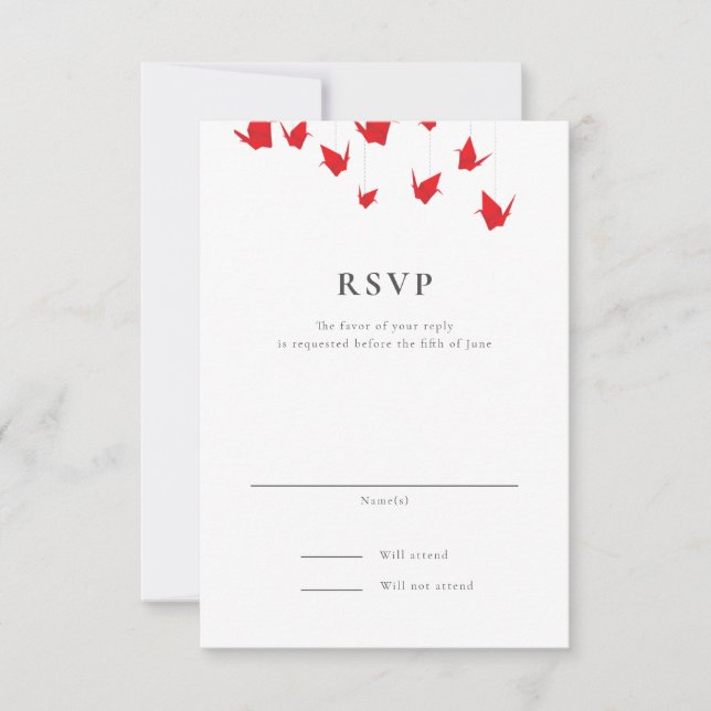 Origami Paper Cranes Wedding RSVP (Vorderseite)