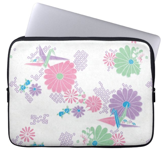 Origami Paper Crans und Blume Laptopschutzhülle (Vorderseite)