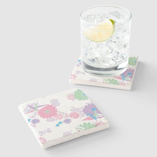 Origami Paper Crans und Blume Steinuntersetzer (Seitenansicht)