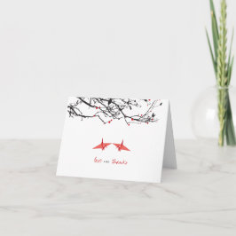 Origami Red Paper Cranes & Branches Foto Hochzeit Dankeskarte