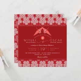 Origami Red Paper Cranes & Sakura Asian Wedding Einladung