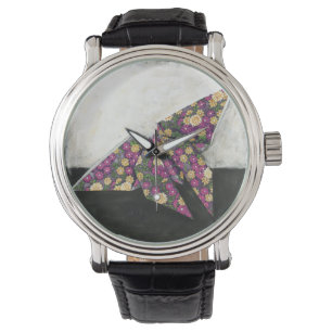 Origami Schmetterling auf Blumenpapier Armbanduhr