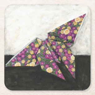 Origami Schmetterling auf Blumenpapier Rechteckiger Pappuntersetzer