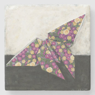 Origami Schmetterling auf Blumenpapier Steinuntersetzer