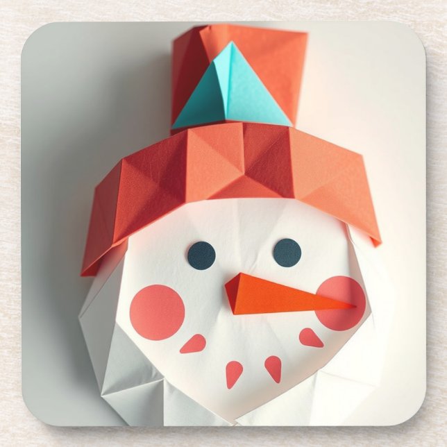 Origami-Schneegesicht Getränkeuntersetzer (Vorderseite)