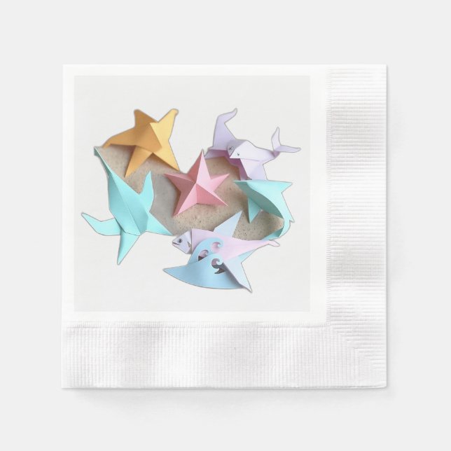 Origami Sea Creatures with Pastel Waves Serviette (Vorderseite)
