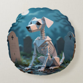 Origami Spooky Skeleton Dog Halloween Throw Pillow Rundes Kissen