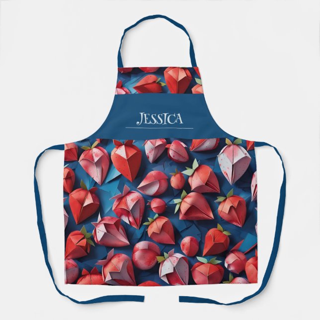 Origami Strawberry Watercolor Muster Personalisier Schürze (Vorderseite)