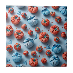 Origami Tomaten Pattern Red Blue Fliese