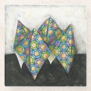 Origami Wahrsager auf geometrischem Papier Glasuntersetzer