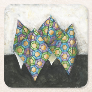Origami Wahrsager auf geometrischem Papier Rechteckiger Pappuntersetzer