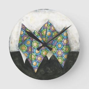 Origami Wahrsager auf geometrischem Papier Runde Wanduhr